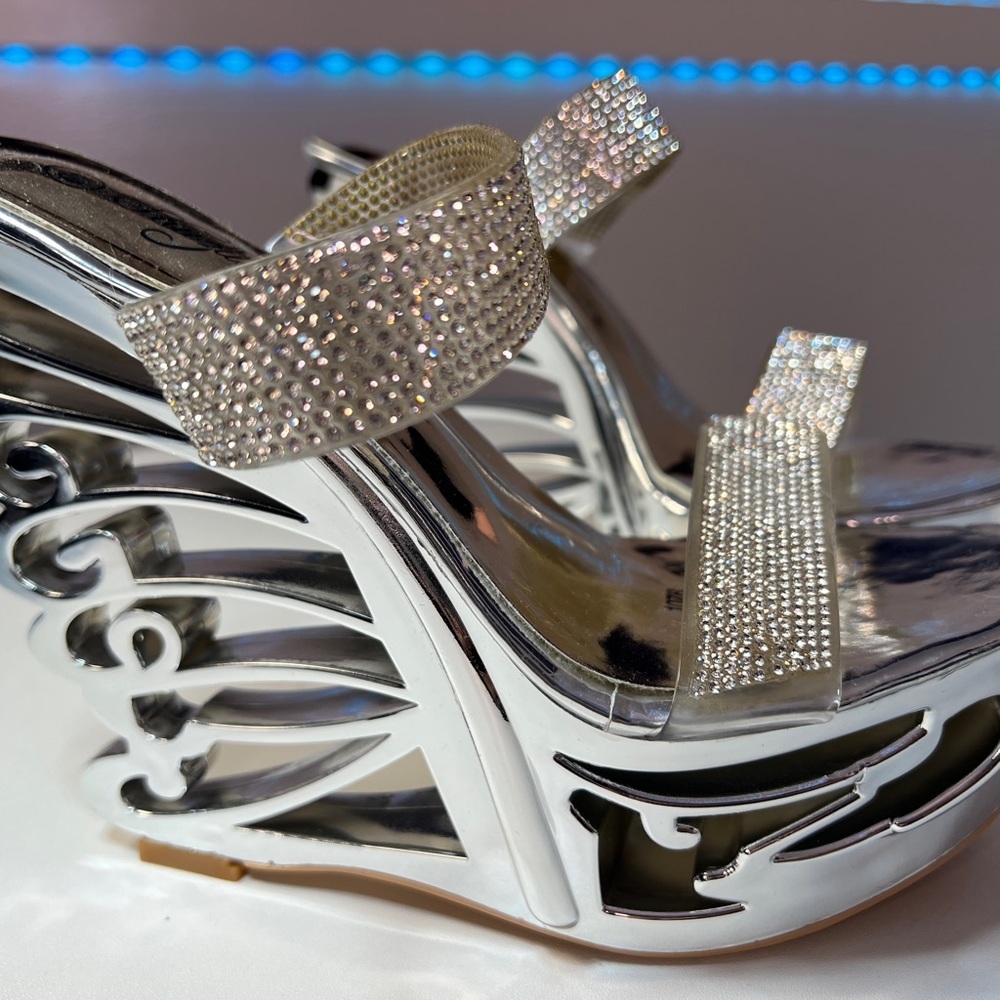 Elegant Silver Heels with Rhinestone Straps